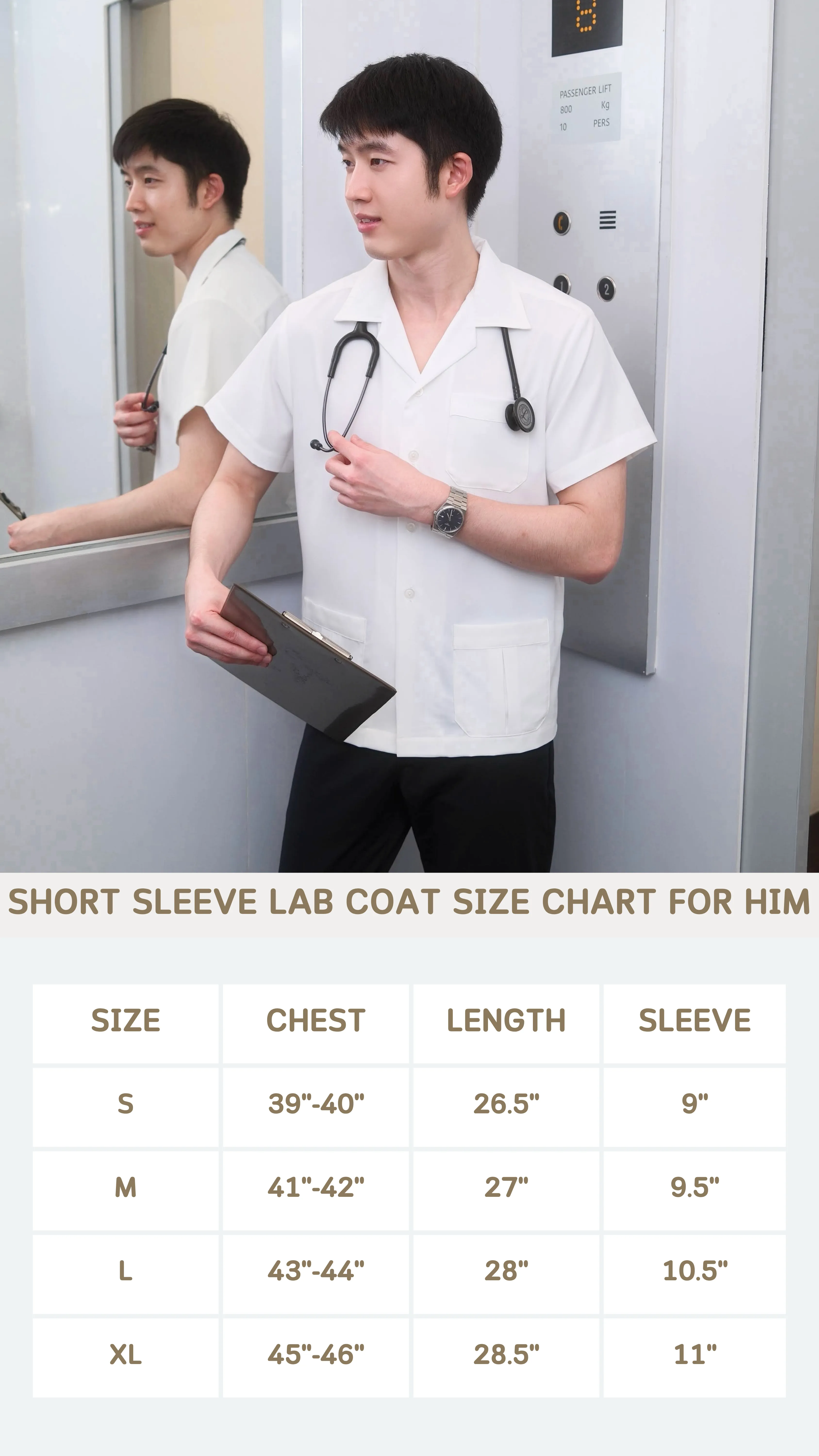 Short Sleeve Lab Coat for Him size chart — For Him